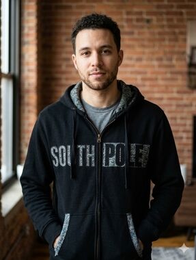 Southpole Men's Black Zip Up Hoodie Y2K Streetwear Graphic Logo Size M